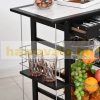 Serving cart on wheels, pine worktop, black 57x37x83 cm