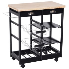   Zsúrkocsi gurulós tálalókocsi, kosaras fiókkal bortartóval fa fekete 74x37x76 cm