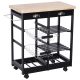 Serving cart on wheels, with basket drawer and wine rack, wood black 74x37x76 cm