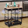 Serving cart on wheels, with basket drawer and wine rack, wood black 74x37x76 cm