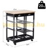 Serving cart on wheels, with basket drawer and wine rack, wood black 74x37x76 cm