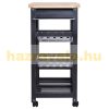 Serving cart on wheels, with basket drawer and wine rack, wood black 74x37x76 cm