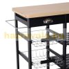 Serving cart on wheels, with basket drawer and wine rack, wood black 74x37x76 cm