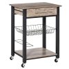 Serving cart on wheels with drawer and storage basket 60x50x84.5 cm gray oak-black