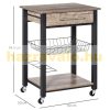 Serving cart on wheels with drawer and storage basket 60x50x84.5 cm gray oak-black