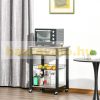 Serving cart on wheels with drawer and storage basket 60x50x84.5 cm gray oak-black