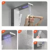 LED-es zuhanypanel 1345 mm szálcsiszolt rozsdamentes zuhanyoszlop eső- és vízesés zuhannyal testfúvókákkal