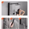 Termosztátos fekete zuhanypanel 124 cm szálcsiszolt rozsdamentes zuhanyoszlop esőztetővel 4 masszázsfúvókával