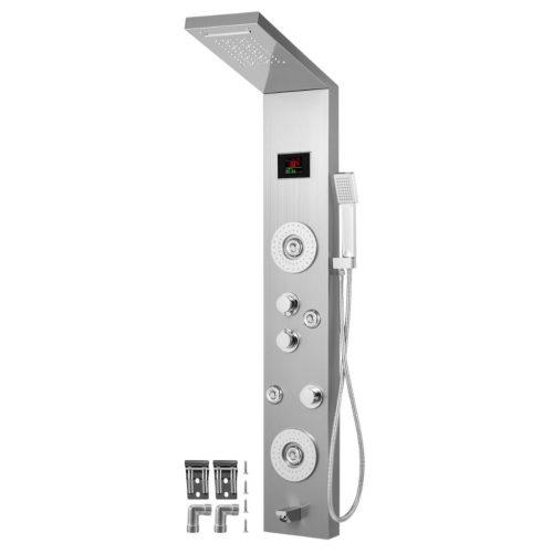 LED Zuhanypanel rozsdamentes acél zuhanyrendszer állítható masszázsfúvókákkal, kézizuhany, esőztető és vízesés