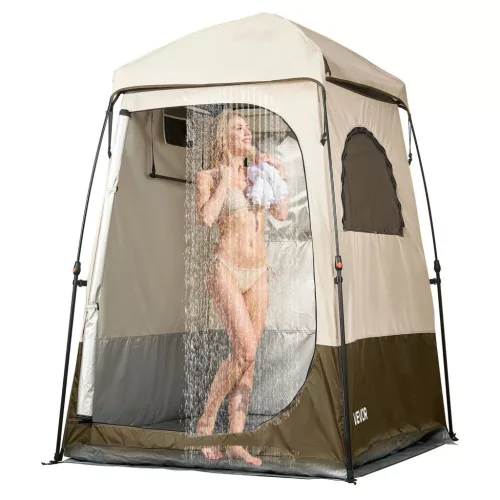 Vízálló kemping zuhanysátor és öltözősátor 145x145x215 cm khaki kemping WC-sátor