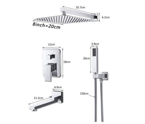 Wall-mounted shower set built-in faucet stainless steel sprinkler shower head 20-40 cm, with manual shower head, rotating bathtub filler faucet