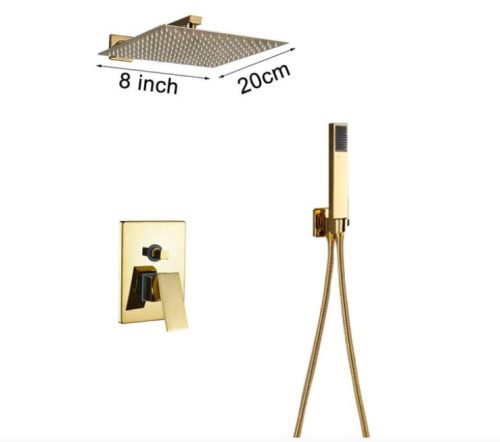 Wall-mounted shower set, built-in under-wall faucet with gold sprinkler shower head 20-40 cm and manual shower head