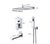 Wall-mounted shower set built-in faucet stainless steel sprinkler shower head 25 cm, with manual shower head, rotating bathtub filler faucet