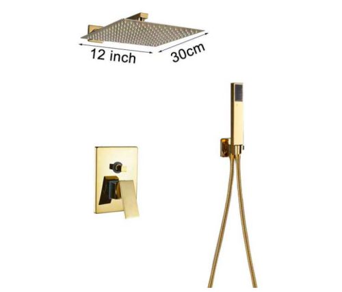 Wall-mounted shower set, built-in under-wall faucet with gold sprinkler shower head 30 cm and manual shower head