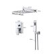 Wall-mounted shower set, built-in under-wall faucet with inox sprinkler shower head 40 cm and manual shower head