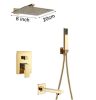 Wall-mounted shower set, built-in under-wall faucet, gold bathtub filler, sprinkler shower head, brass 20-40 cm, manual shower head with mixer tap