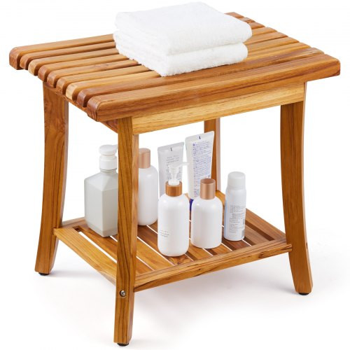 Zuhanyszék fa 50x36,3x45,5 cm prémium teakfa zuhanyülőke fürdőszobai szék