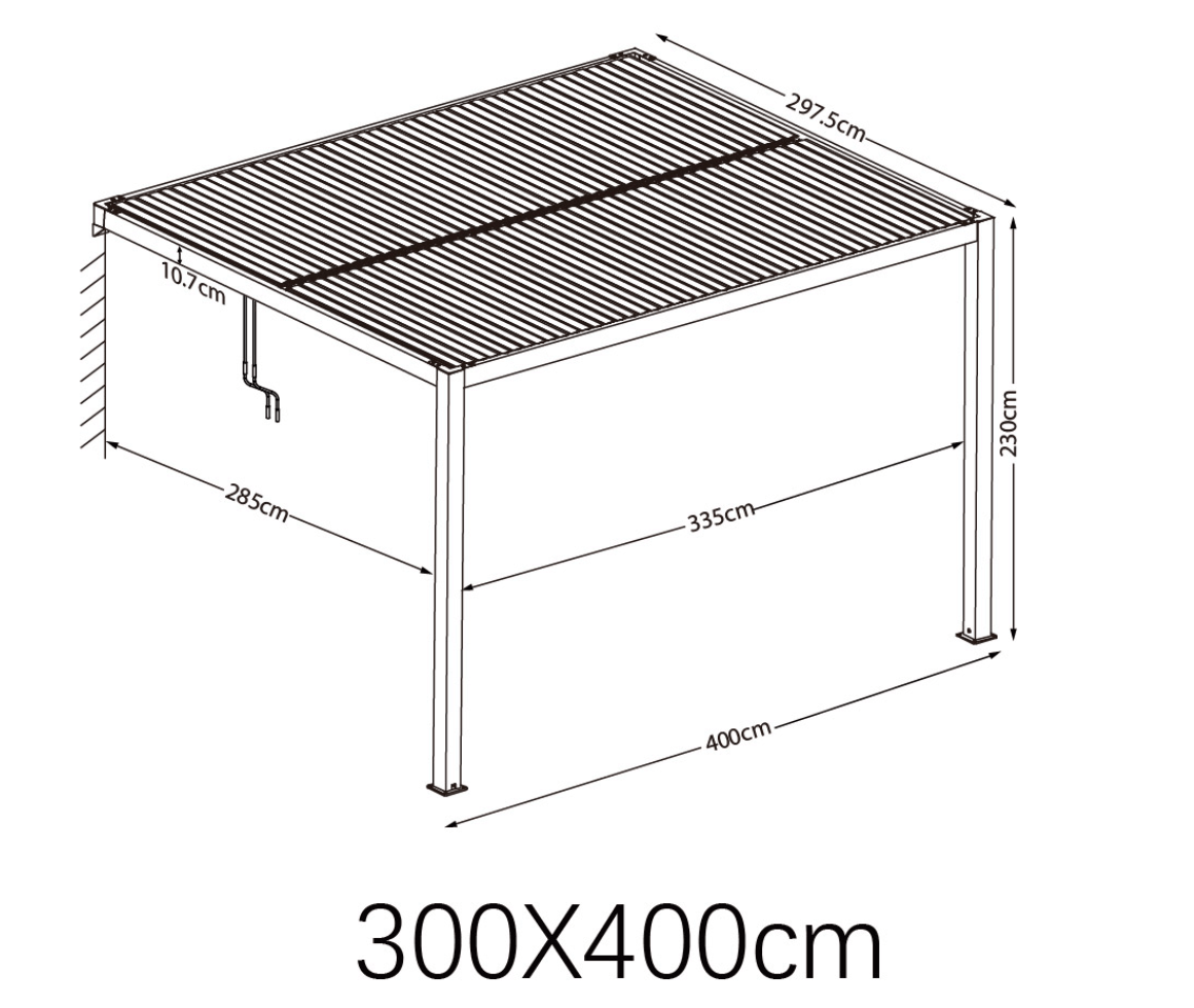 Féltetős lamellás alumínium pergola 3x4 méter antracit_3