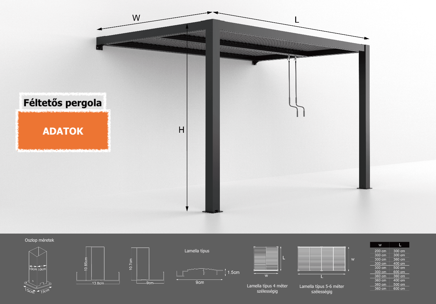 Féltetős lamellás alumínium pergola 3x2 méter antracit_4